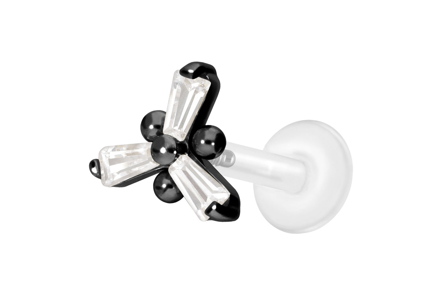 PTFE Labret Piercing mit Innengewinde + Titan-Aufsatz KRISTALLBLUME